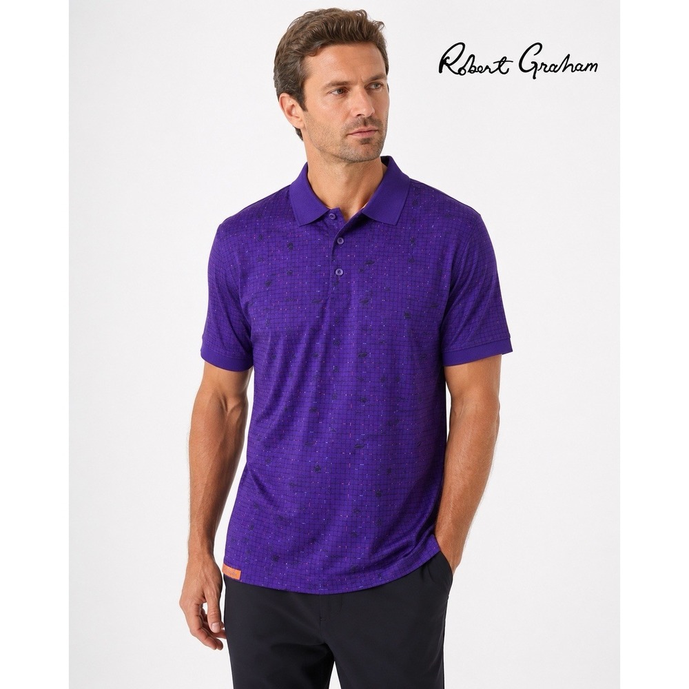 Robert Graham Men's Purple Performance Polo Shirt Classic Fit Size M Golf